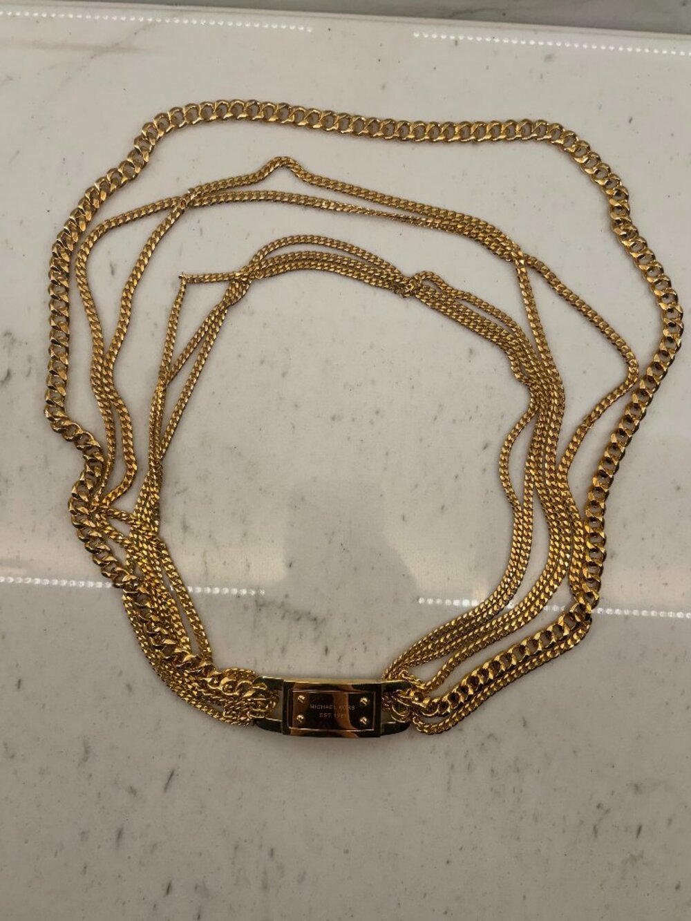 Michael Kors Multi Strand Chain Link Statement Necklace Gold MKJ2920 ID Bar